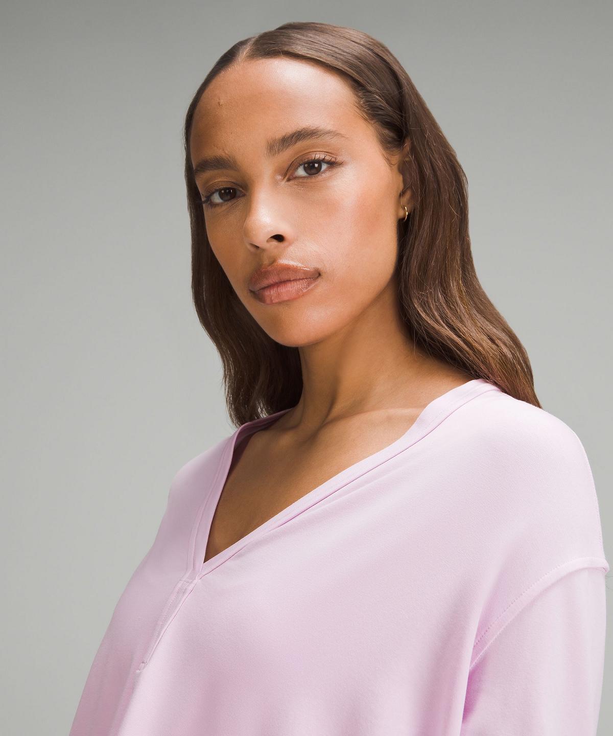 Chemises Lululemon Back In Action V-Neck Long-Sleeve Femme Rose | FR_LuLu13852