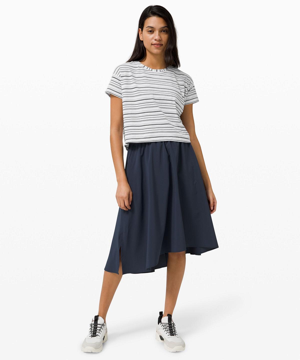 Chemises Lululemon Cates Cropped T-Shirt Femme Stripes Blanche Noir | FR_LuLu91408