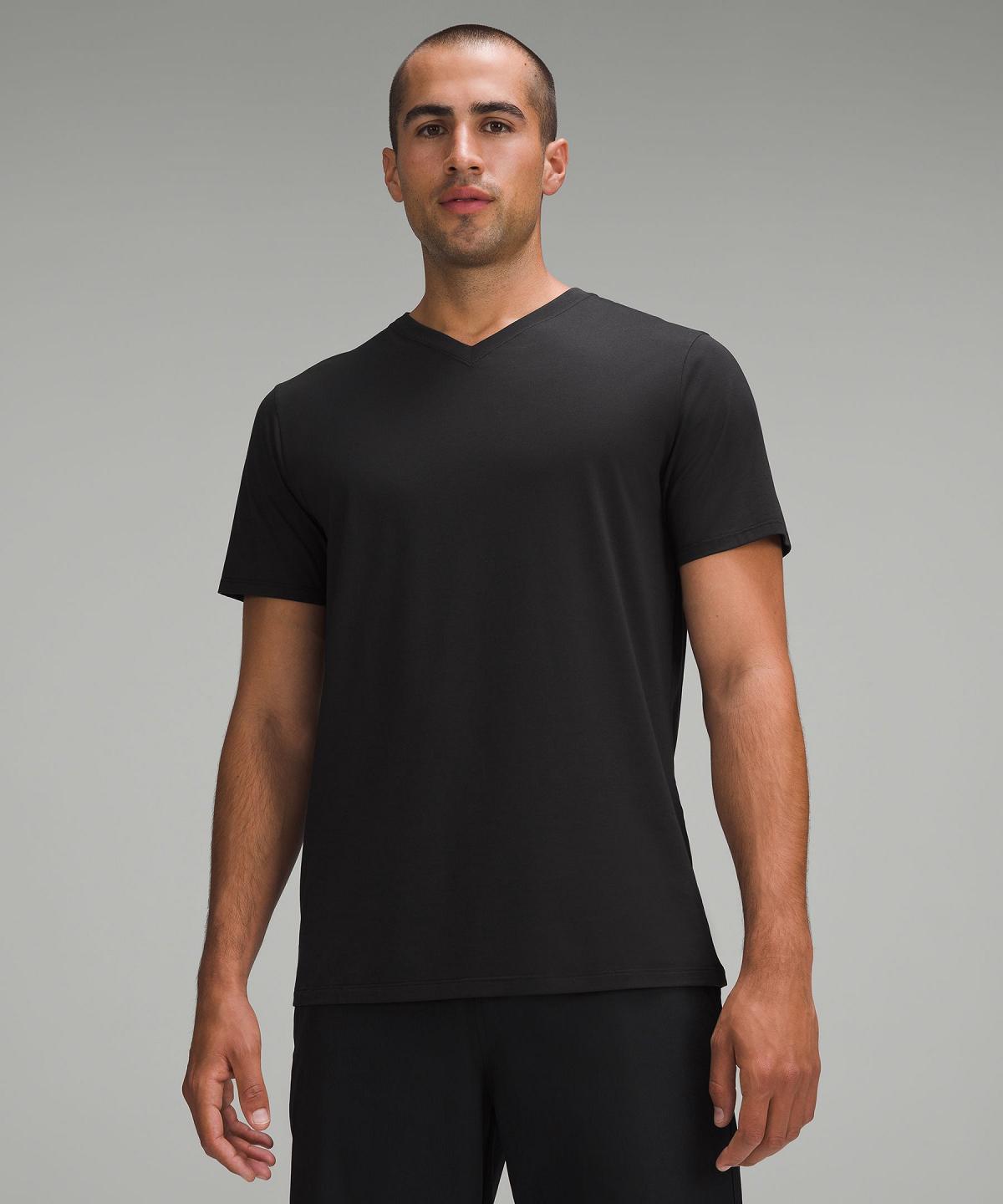 Chemises Lululemon Fundamental V-Neck T-Shirt Homme Noir | FR_LuLu70835