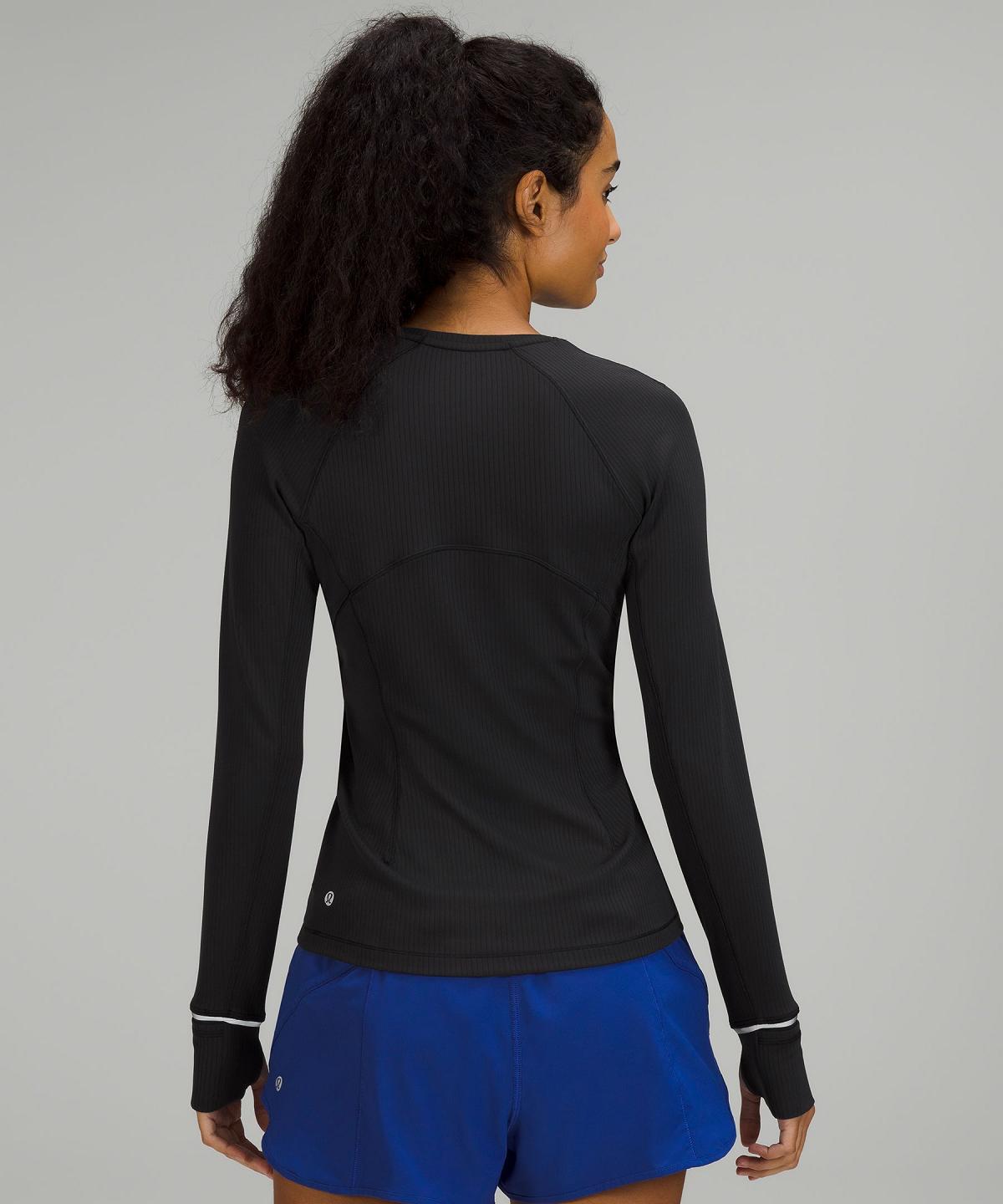 Chemises Lululemon It's Rulu Ribbed Long-Sleeve Femme Noir | FR_LuLu52696