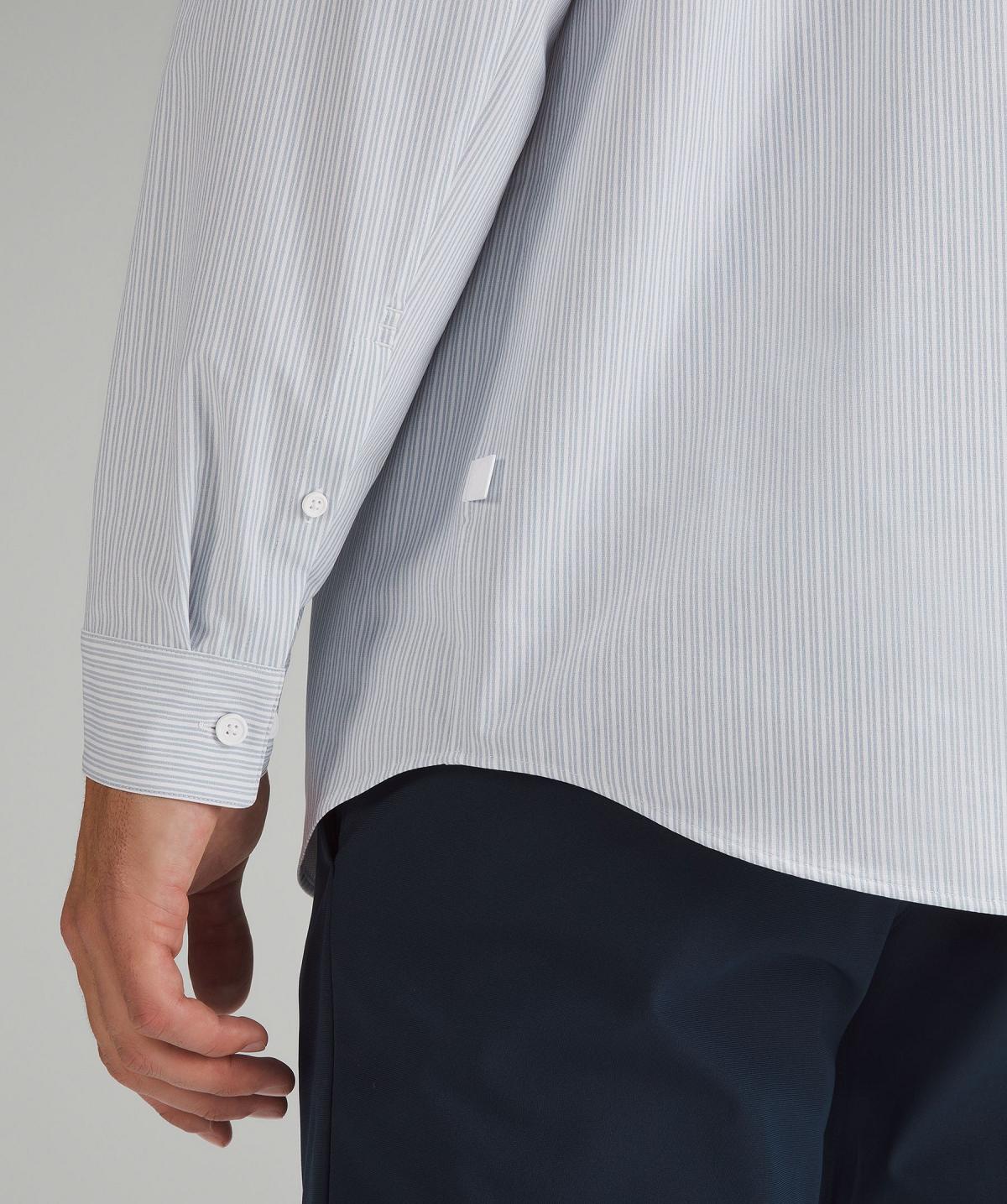 Chemises Lululemon New Venture Classic-Fit Long-Sleeve Homme Stripes Blanche Bleu Beige | FR_LuLu82257