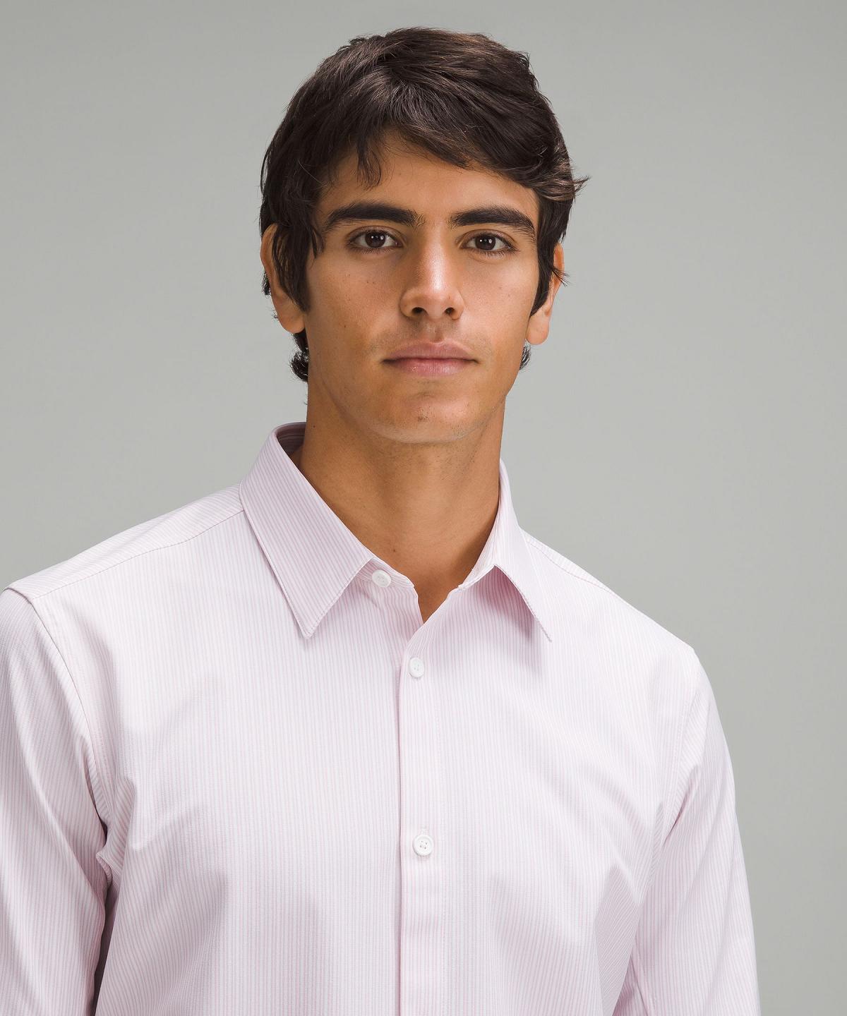 Chemises Lululemon New Venture Slim-Fit Long-Sleeve Homme Stripes Blanche Rose | FR_LuLu71485