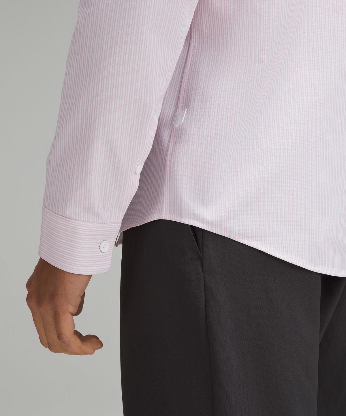 Chemises Lululemon New Venture Slim-Fit Long-Sleeve Homme Stripes Blanche Rose | FR_LuLu71485