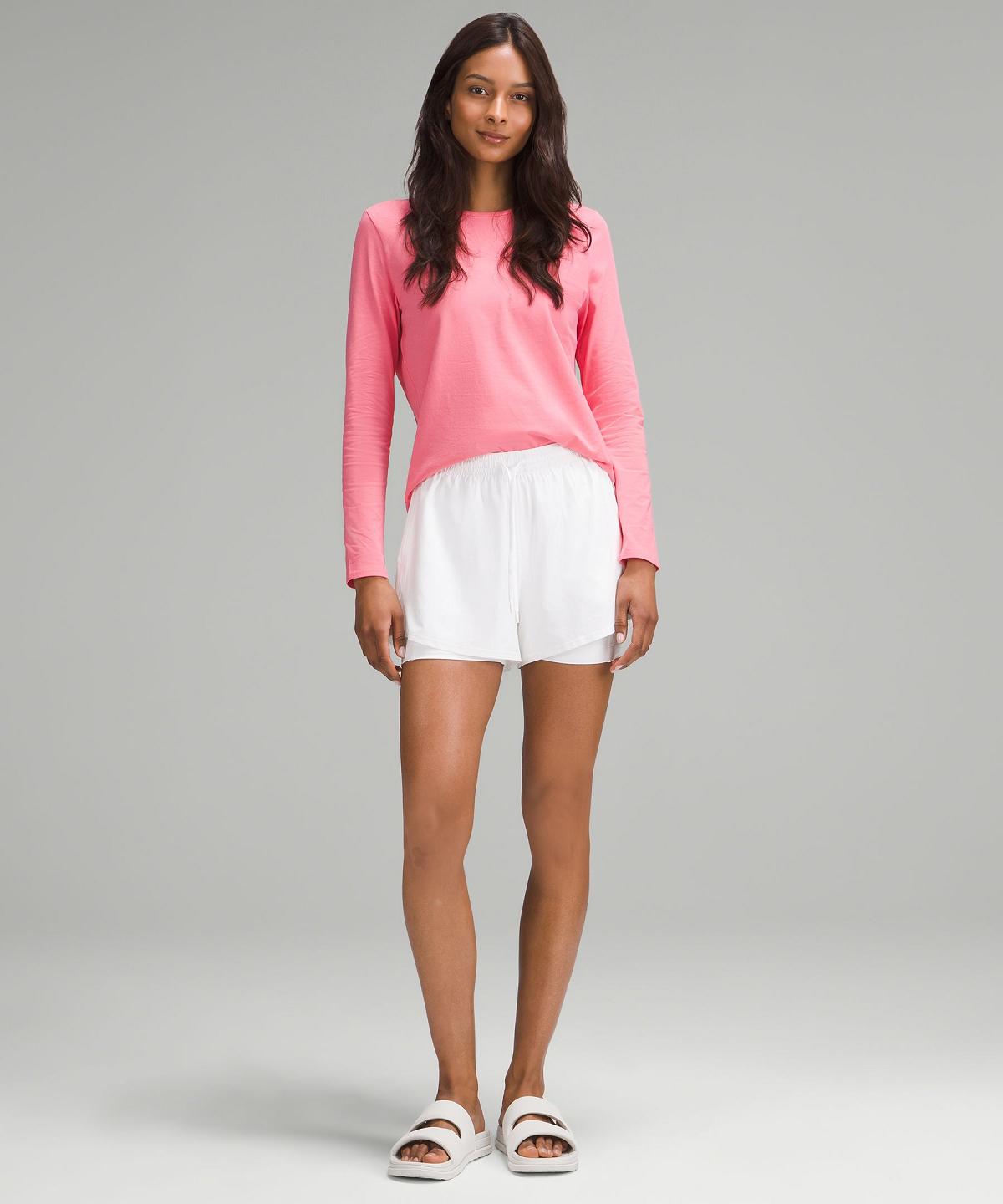 Chemises Lululemon Organic Cotton Crewneck Long-Sleeve Femme Rose | FR_LuLu18545