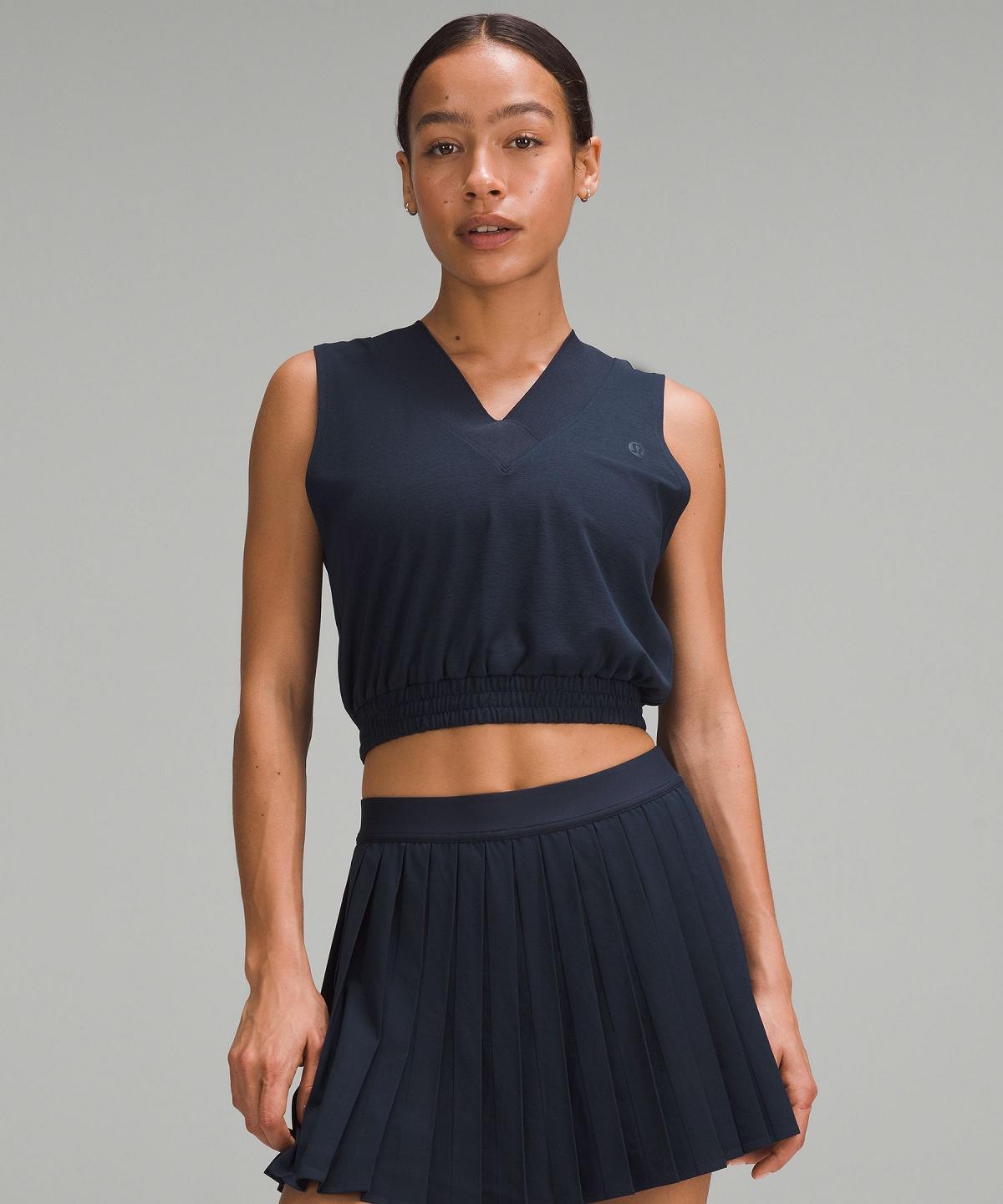 Chemises Lululemon Sleeveless Cropped Tennis Femme Bleu Marine | FR_LuLu26045