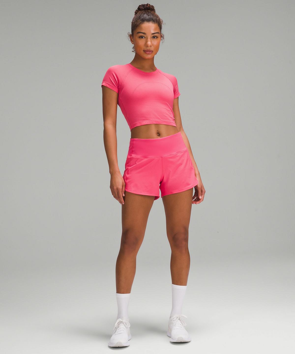 Chemises Lululemon Swiftly Tech Cropped Short-Sleeve 2.0 Femme Rose | FR_LuLu58011