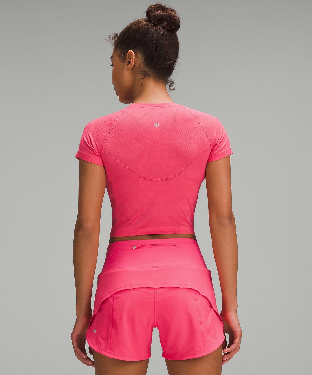 Chemises Lululemon Swiftly Tech Cropped Short-Sleeve 2.0 Femme Rose | FR_LuLu58011