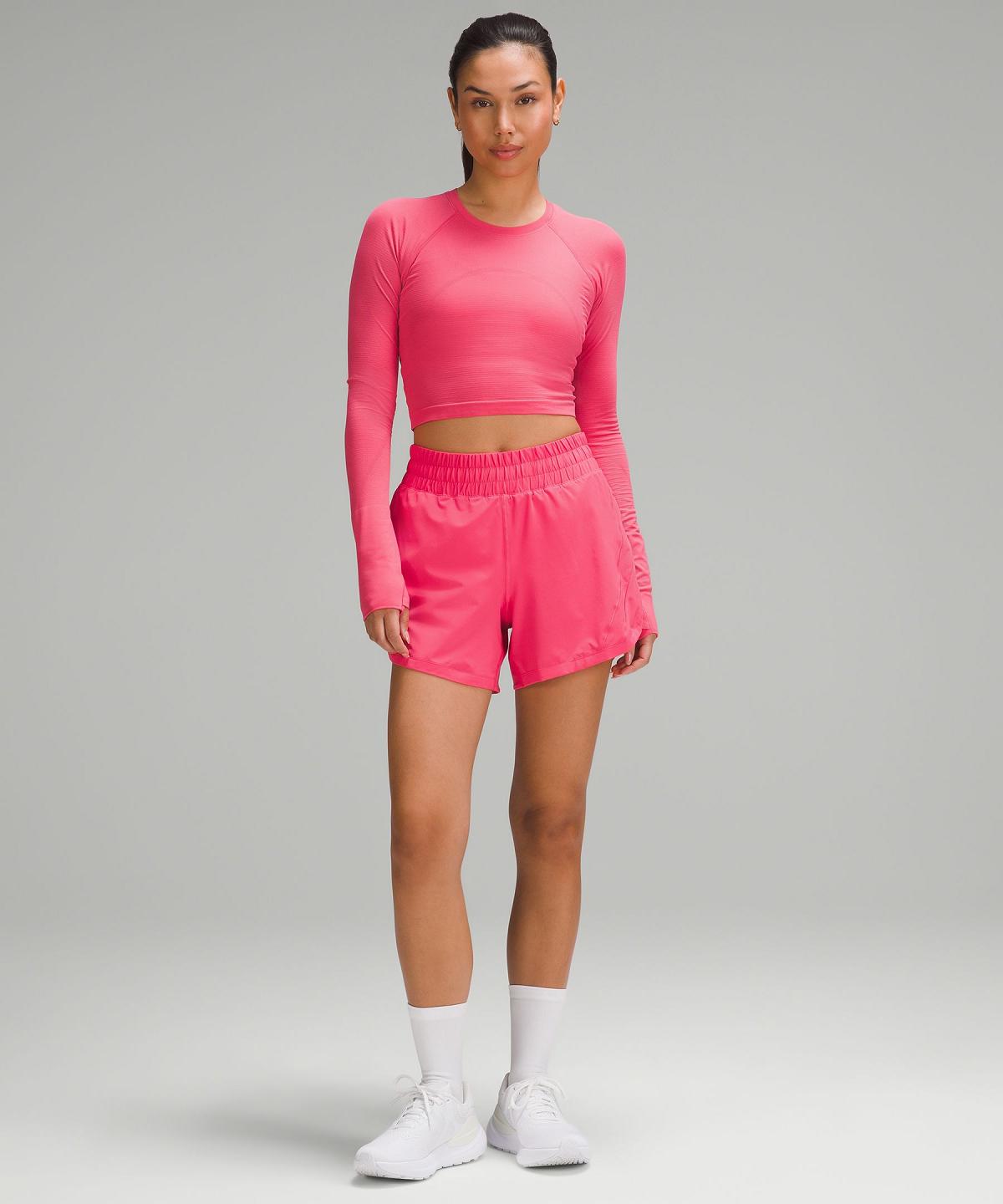 Chemises Lululemon Swiftly Tech Cropped Long-Sleeve 2.0 Femme Rose | FR_LuLu20890