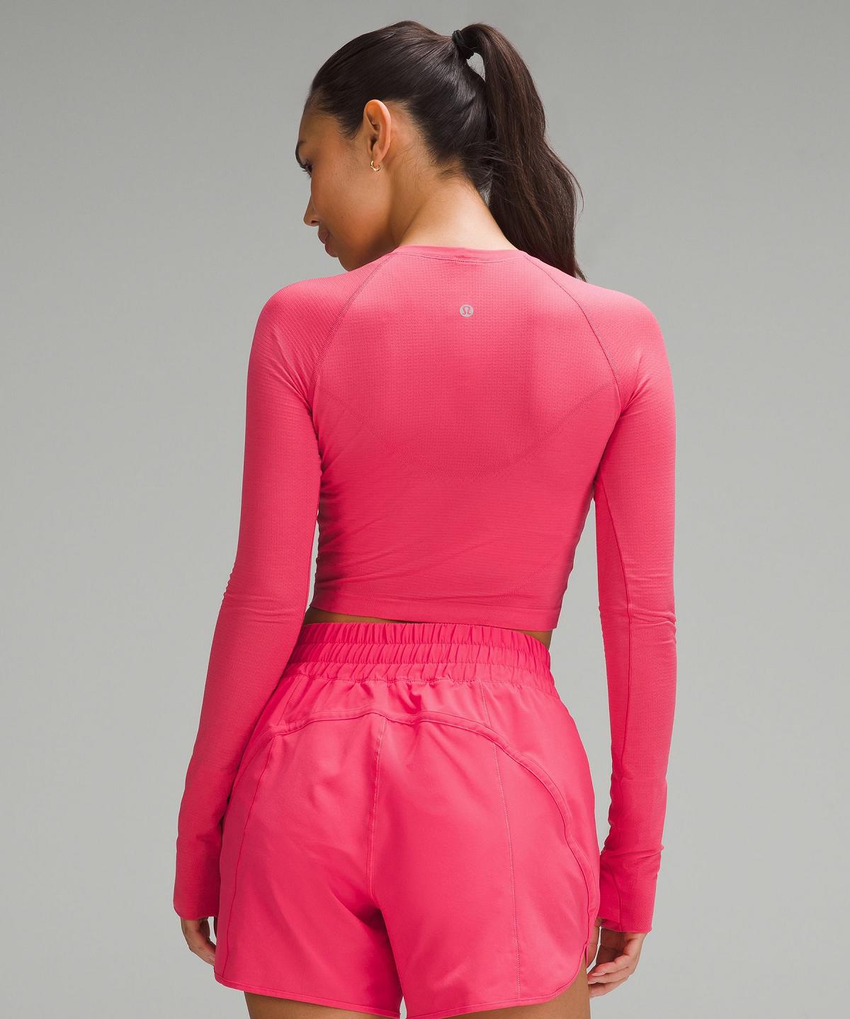 Chemises Lululemon Swiftly Tech Cropped Long-Sleeve 2.0 Femme Rose | FR_LuLu20890