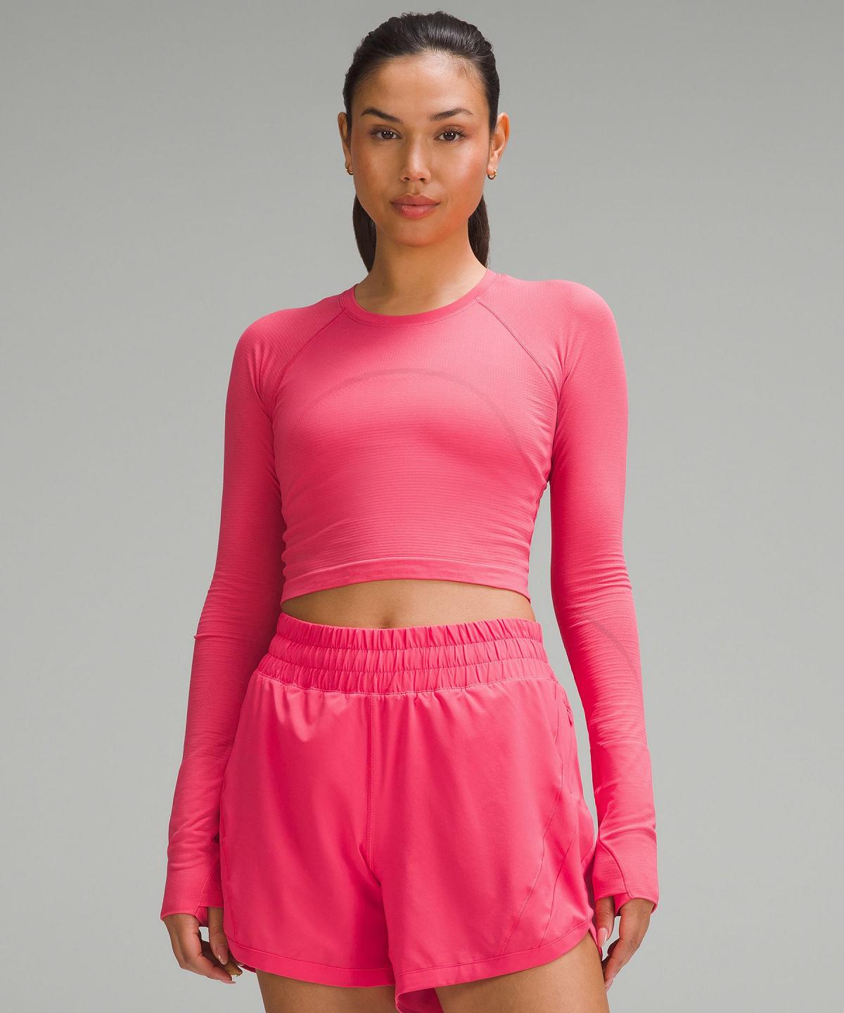 Chemises Lululemon Swiftly Tech Cropped Long-Sleeve 2.0 Femme Rose | FR_LuLu20890