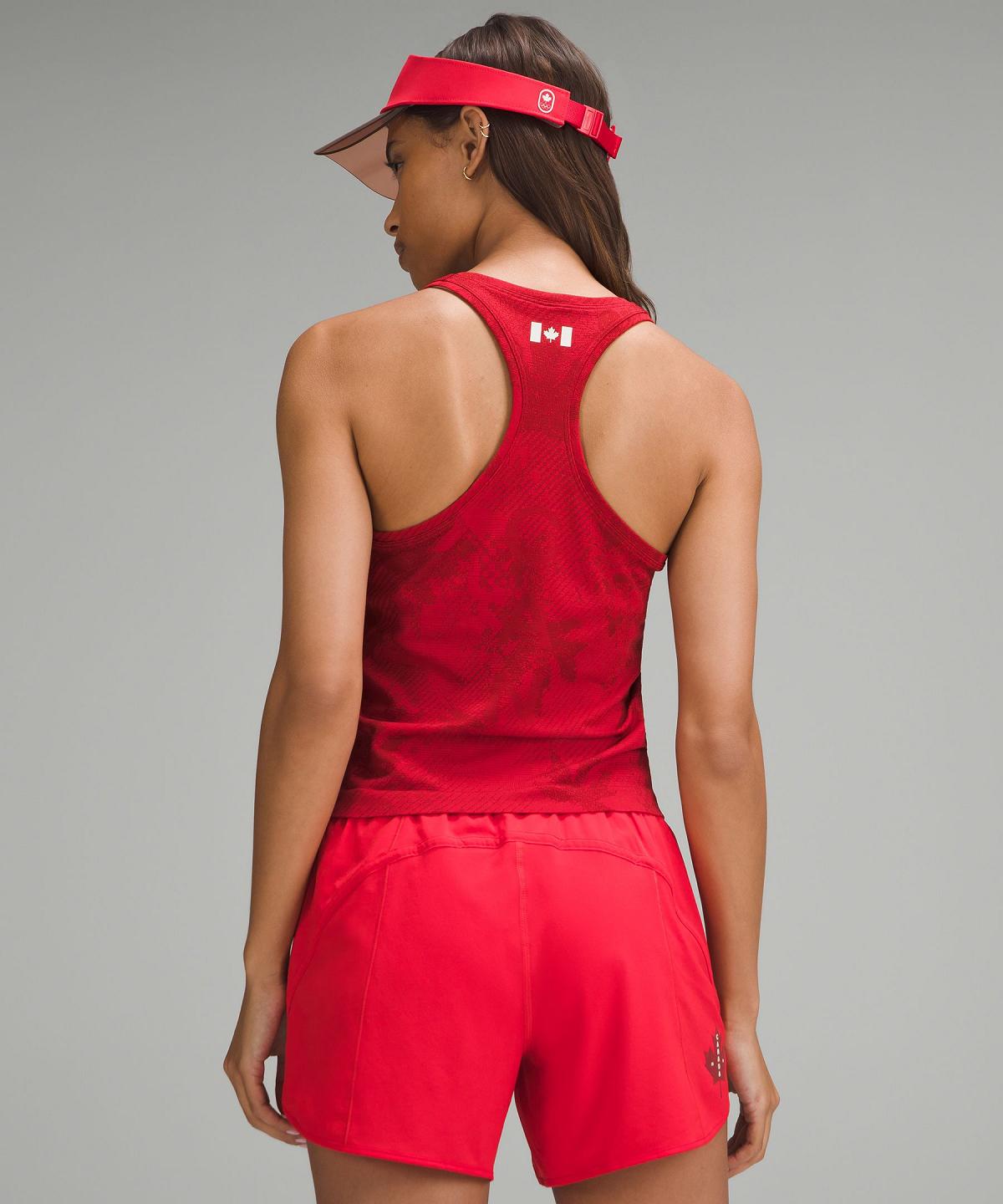 Chemises Lululemon Team Canada Swiftly Tech Racerback 2.0 Waist Length Femme Rouge | FR_LuLu33267