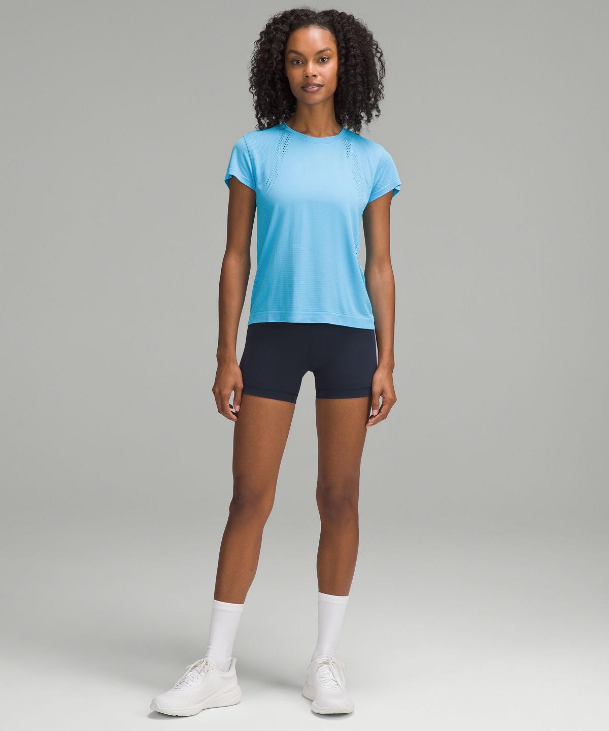 Chemises Lululemon Train to Be Short-Sleeve Femme Bleu | FR_LuLu38517