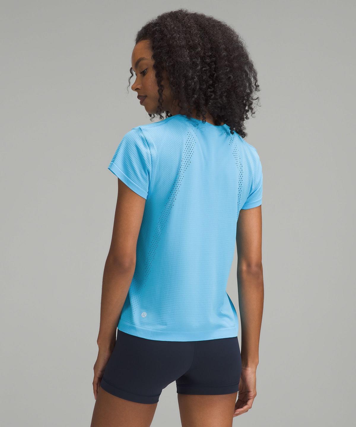 Chemises Lululemon Train to Be Short-Sleeve Femme Bleu | FR_LuLu38517