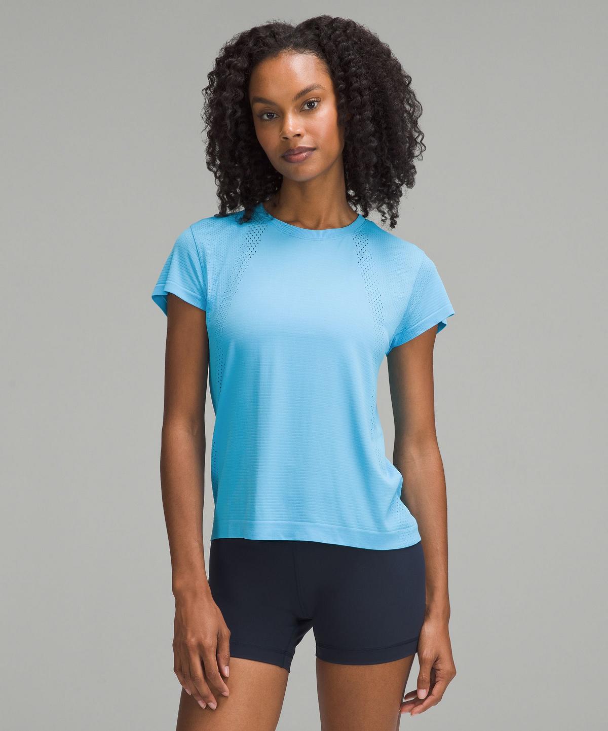 Chemises Lululemon Train to Be Short-Sleeve Femme Bleu | FR_LuLu38517