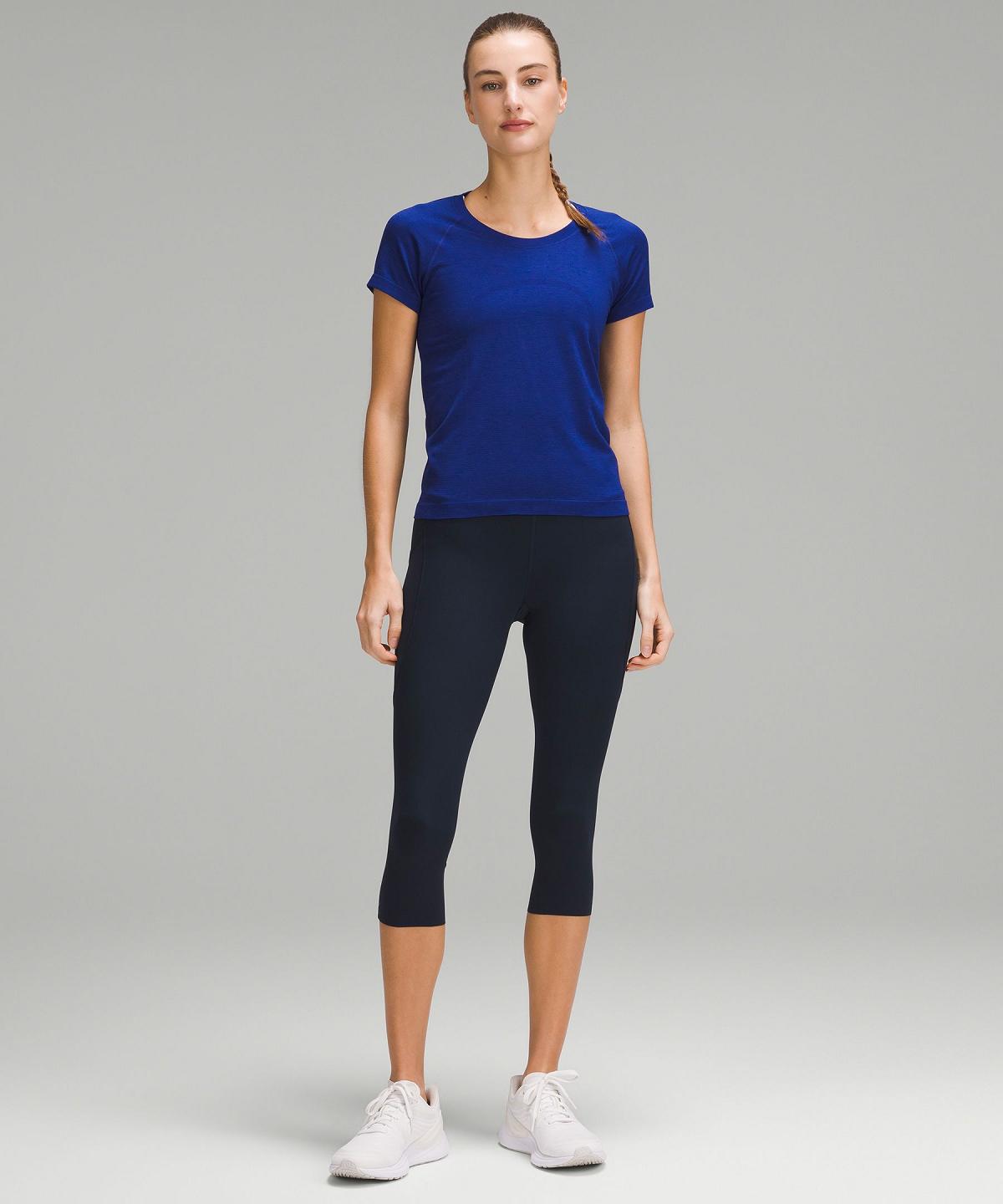 Leggings Lululemon Fast and Free High-Rise Crop with Pockets 19" Femme Bleu Marine | FR_LuLu90515