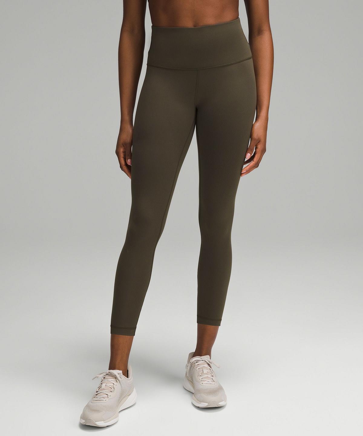 Leggings Lululemon Wunder Train High-Rise Ribbed Tight 25" Femme Vert Olive Foncé | FR_LuLu36116