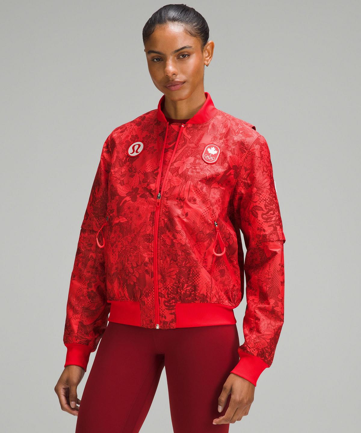 Manteaux Et Vestes Lululemon Team Canada Women's Vented Jacquard Bomber Femme Rouge Foncé | FR_LuLu97521