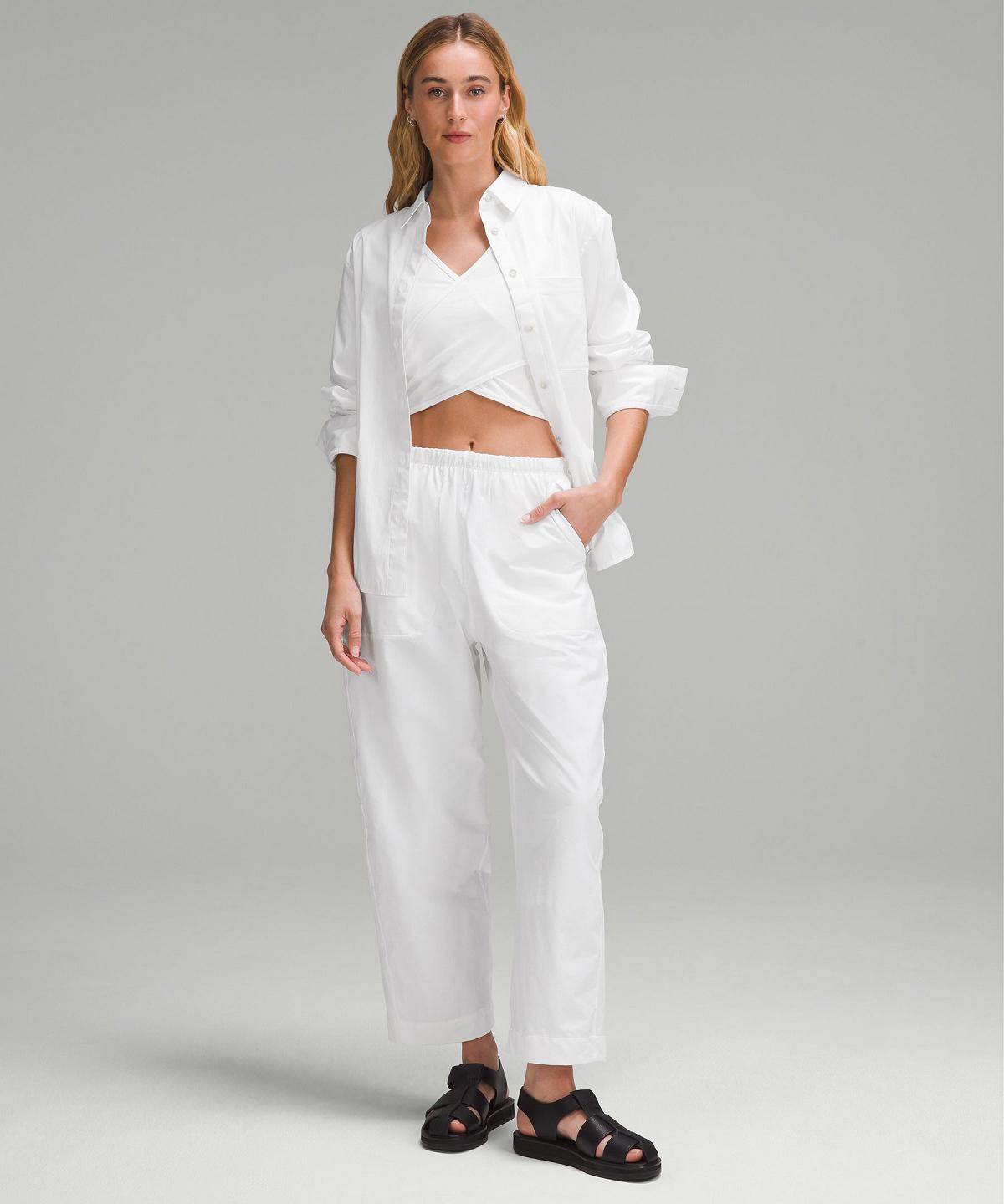 Pantalon Lululemon Lightweight Mid-Rise Barrel-Leg Cropped Femme Blanche | FR_LuLu38875