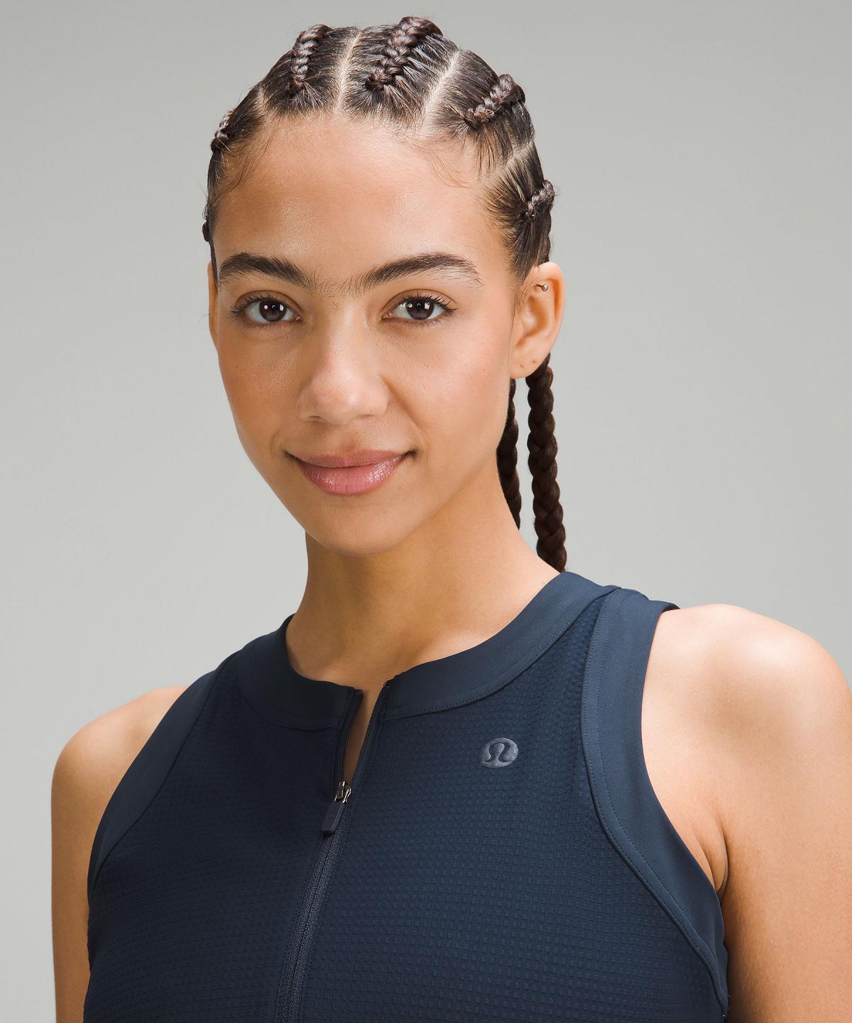 Peignoir Lululemon Grid-Texture Sleeveless Linerless Tennis Femme Bleu Marine | FR_LuLu67541