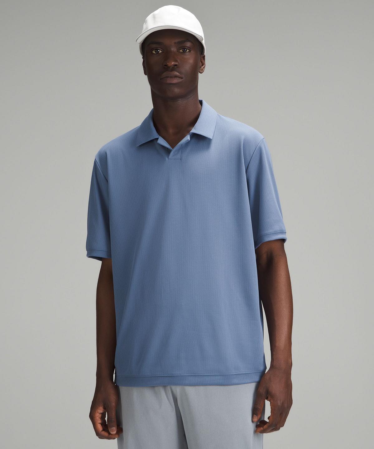 Polos Lululemon Textured Mesh Short-Sleeve Homme Bleu | FR_LuLu80042