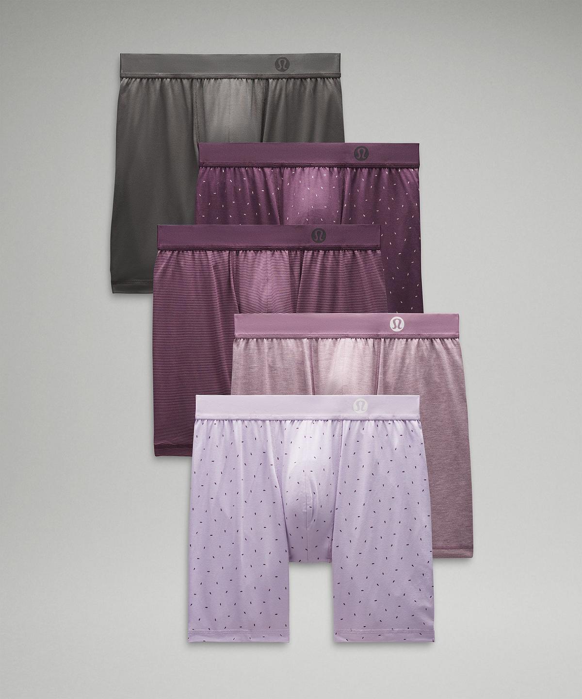 Sous Vêtement Lululemon Always In Motion Long Boxer 7" 5 Pack Homme Grise Marron Violette Stripes Violette Violette Vert Foncé | FR_LuLu25440