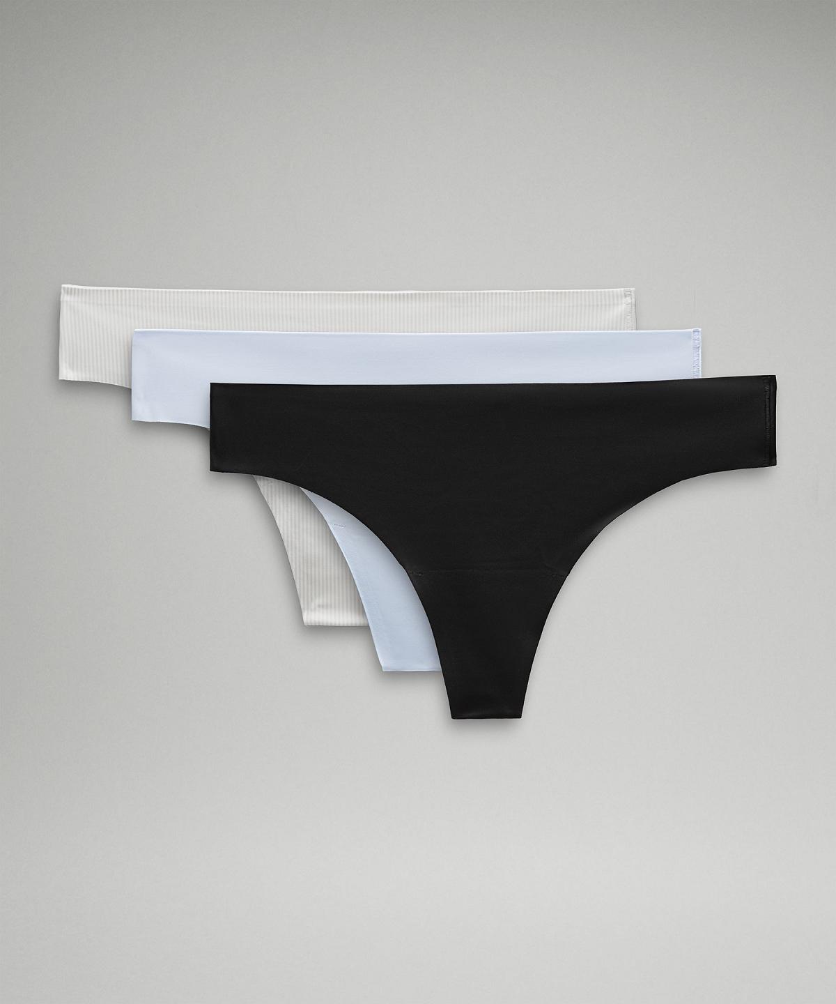 Sous Vêtement Lululemon InvisiWear Mid-Rise Thong Femme Stripes Blanche Noir | FR_LuLu74704