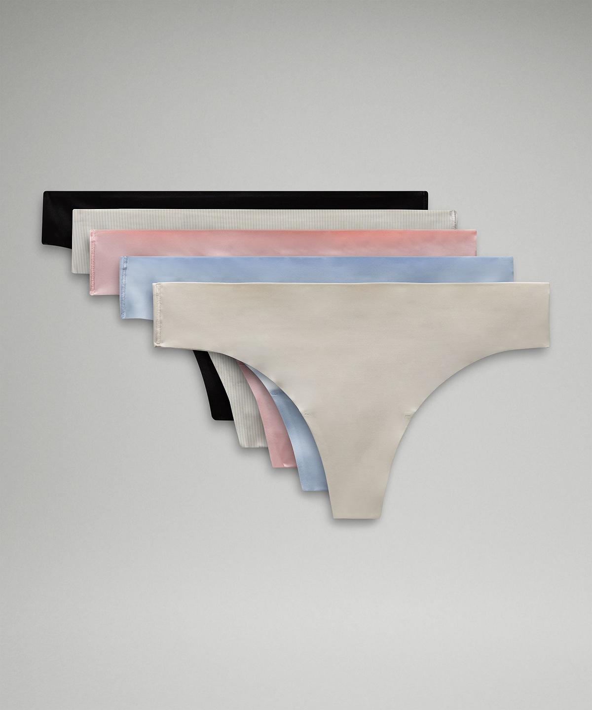 Sous Vêtement Lululemon InvisiWear Mid-Rise Thong Femme Beige Stripes Blanche Noir | FR_LuLu43204