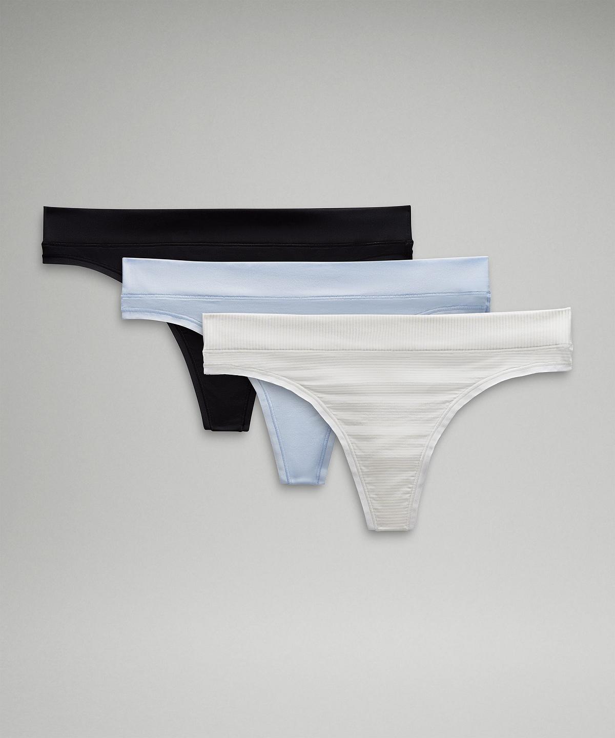 Sous Vêtement Lululemon UnderEase Mid-Rise Thong Femme Stripes Blanche Noir | FR_LuLu14995