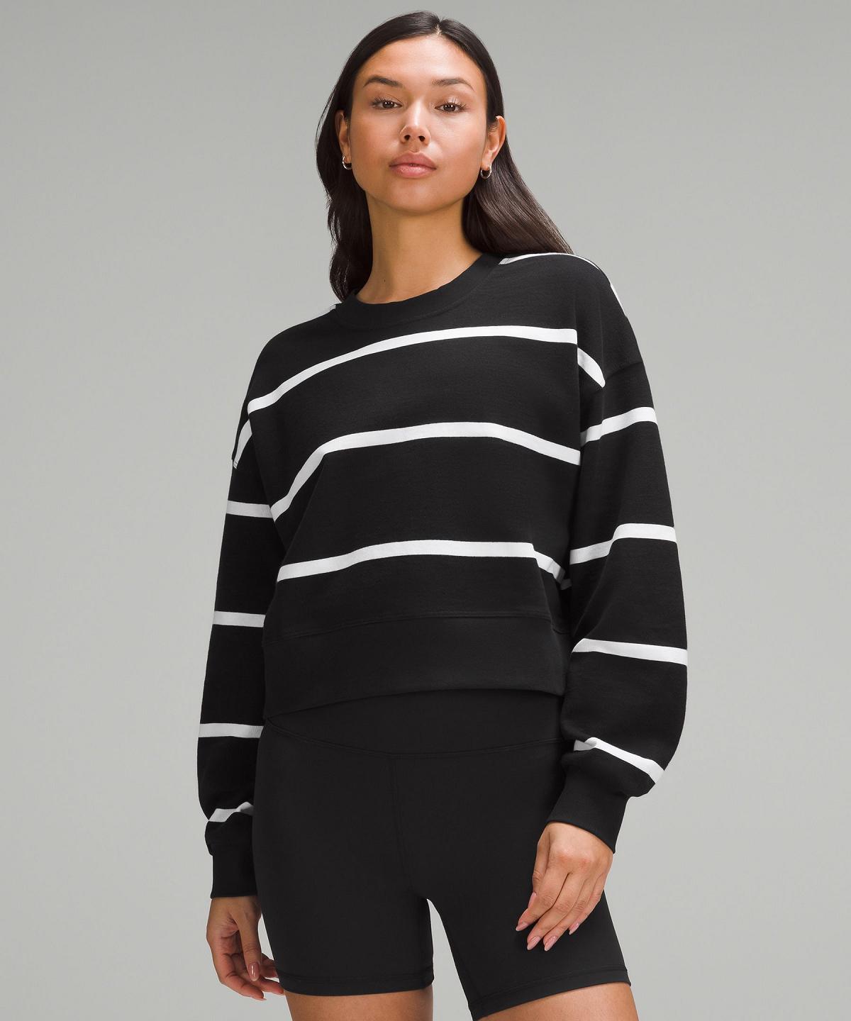 Sweats À Capuche Et Sweatshirts Lululemon Perfectly Oversized Cropped Crew Femme Stripes Noir Blanche | FR_LuLu26032