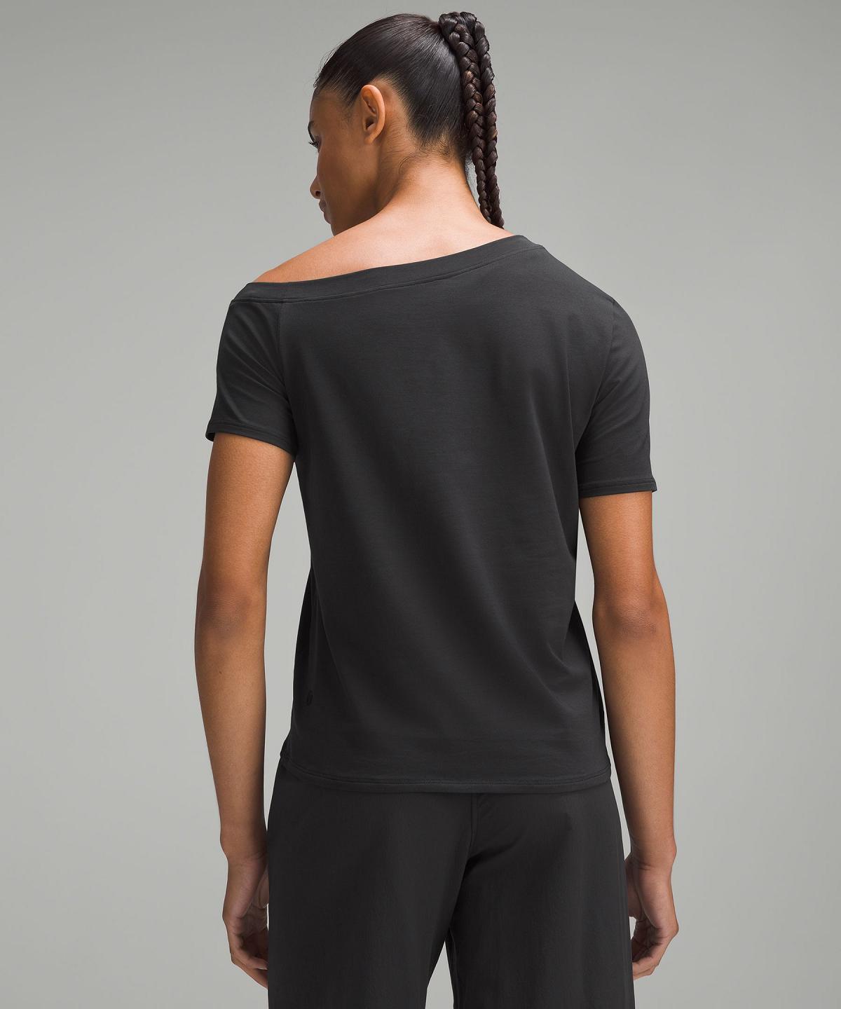 T Shirts Lululemon Off-The-Shoulder Cotton Femme Noir | FR_LuLu23461