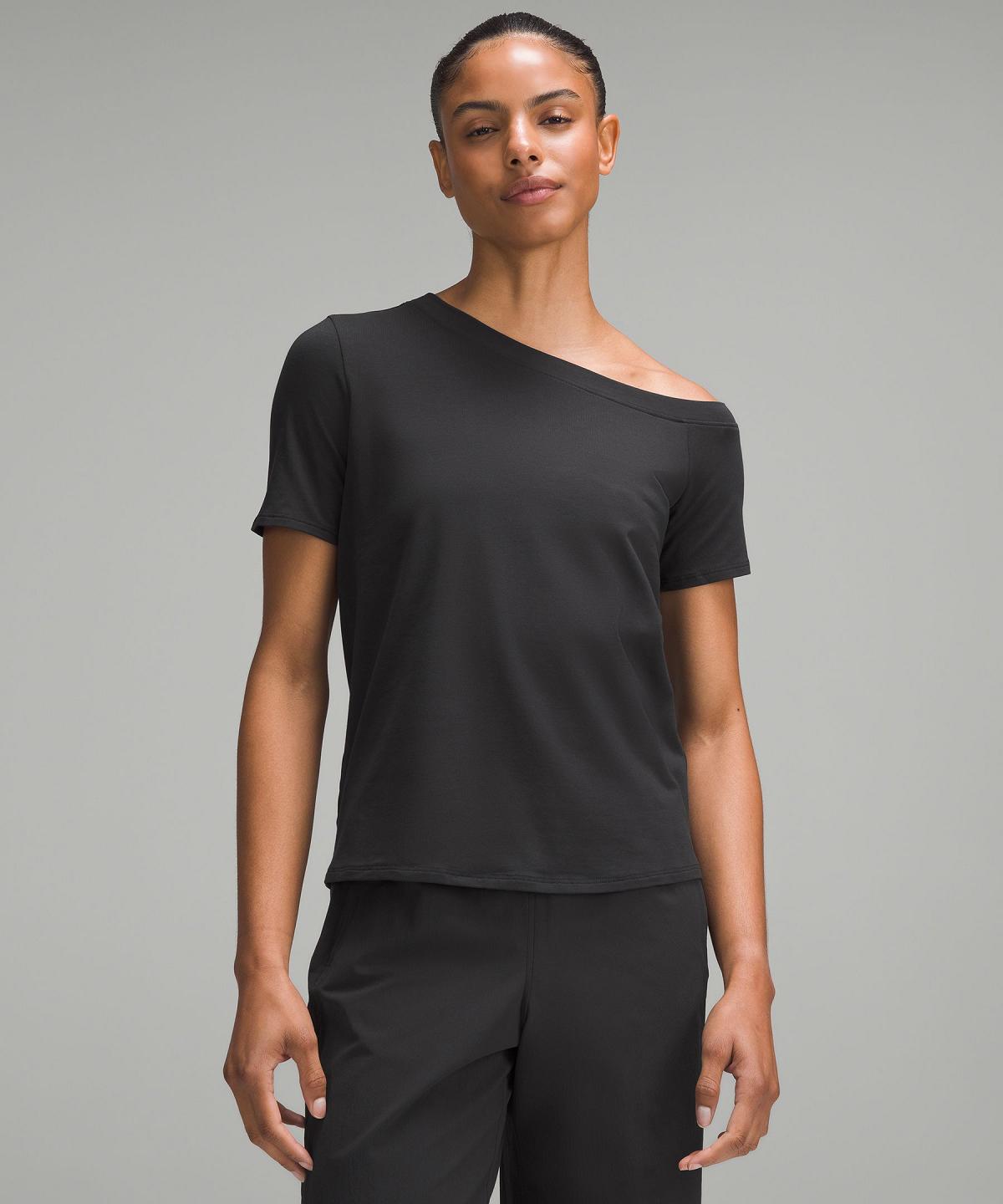 T Shirts Lululemon Off-The-Shoulder Cotton Femme Noir | FR_LuLu23461