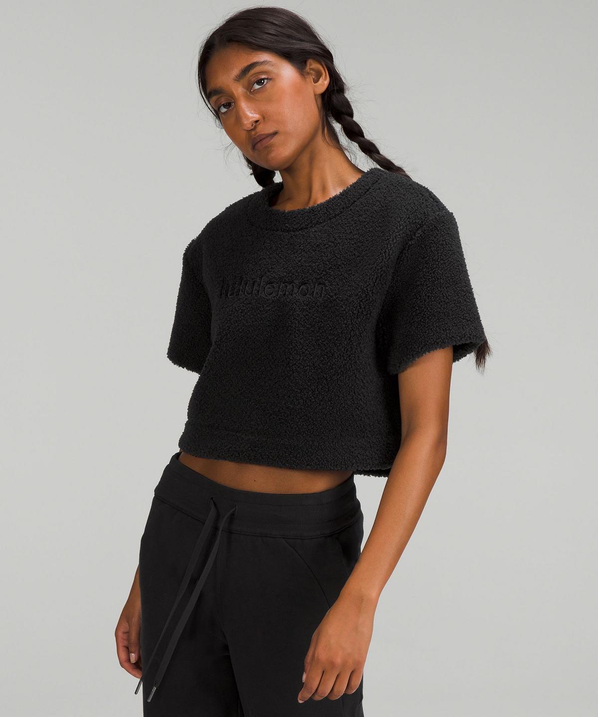 T Shirts Lululemon Textured Fleece Embroidered Logo Femme Noir | FR_LuLu10109